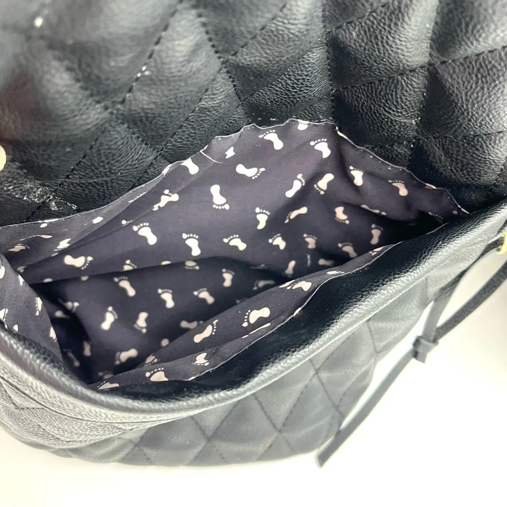 Steve Madden Black Quilted Leather Backpack Baby Bag (BLACK BAG)